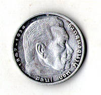 Германия - Третий рейх 5 рейхсмарок, 1935 Гинденбург серебро 13.8 гр. 900 пр. №1409