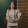 Красива вишиванка жіноча з льону з великим орнаментом, широкою горловиною, тканина - льон., фото 8
