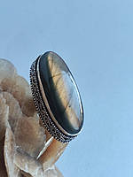 Кільце з натуральним каменем лабрадор. Перстень лабрадор овал в сріблі 17 розмір. Індія