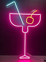 Яскрава неонова LED вивіска "Коктейль", 310х500 мм, неоновий декор для кафе, бару та бізнесу.