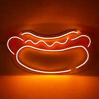 Яркая неоновая LED вывеска "Хот дог", 500х460 мм, неоновый декор для кафе, бара, фастфуда и бизнеса.