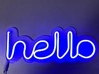 Яркая неоновая LED вывеска "Hello", 380х150 мм, неоновый декор для дома и бизнеса.