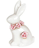 Статуетка фарфоровая Кролик с розовыми розочками 9,7 см. х 5,5 см.
