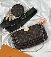 Женская коричневая сумка Louis Vuitton Multi Pochette Monogram 3 в 1 с ремешком хаки из канвы луи виттон витон