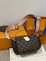 Женская коричневая сумка Louis Vuitton Multi Pochette Monogram 3 в 1 с розовым ремешком луи виттон витон