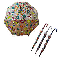 003 Зонтик детский прозрачный с рисунком совы, диаметр купола 80 см, длина 80 см