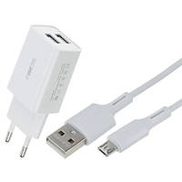 Cетевое зарядное устройство EU и кабель USB-microUSB WK WP-U56m-White 2.0A белый h