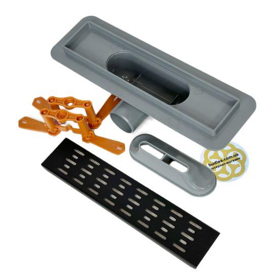 Щільний трап для душу CLASSIC BLACK 30 см, горизонтальний, решітка дощ чорна FEHA
