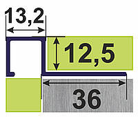 Алюминиевый П-образный бордюр для плитки до 12 мм АДБ 12 (Ш 13,2) Черный краш. L-2.5 м