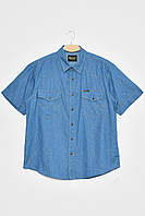 Качественная Рубашка мужская однотонная голубого цвета под джинс