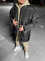 Зимняя черная длинная мужская куртка7-474