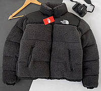 Куртка зимняя в стиле The North Face меховушка ТЕДДИ темно-серая