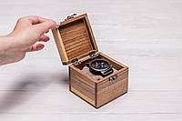 Скринька органайзер для годинника з дерев'яною кришкою з логотипом Підставка з гравіюванням