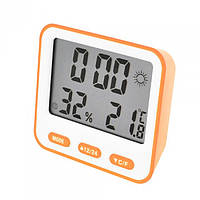 Новинка! Цифровой термометр с гигрометром BK-854 Функция часов, календаря, будильника Оранжевый