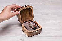 Цельная шкатулка для 1 часов с деревянной крышкой с логотипом Органайзер для часов с гравировкой