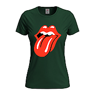 Темно-зеленая женская футболка Rolling Stones logo (14-2-15-3-темно-зелений)