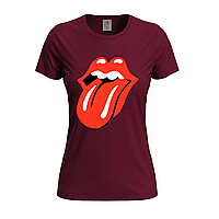 Бордовая женская футболка Rolling Stones logo (14-2-15-3-бордовий)