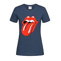 Темно-синяя женская футболка Rolling Stones logo (14-2-15-3-темно-синій)