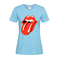 Голубая женская футболка Rolling Stones logo (14-2-15-3-блактний)