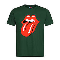 Темно-зеленая мужская/унисекс футболка Rolling Stones logo (14-2-15-3-темно-зелений)