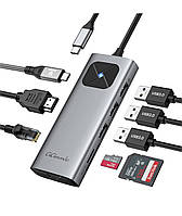 GiGimundo USB C HUB, док-станція, адаптер USB C 8 в 1 із 4K @ 60 Гц HDMI, 100 Вт PD, 3 USB A 3.0,порт Ethernet