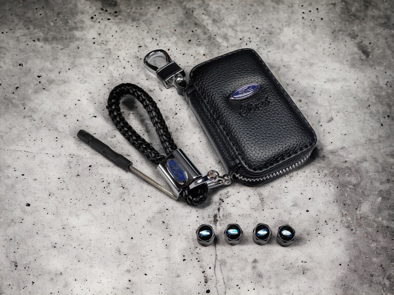 Комплект для водія з логотипом Ford, брелок, ключниця, ковпачки на ніпель, фото 1