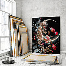 Картини за номерами 40*50 "Місяць у трояндах" No01004, чорне полотно, Strateg