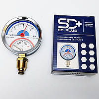 Термоманометр 0-4 бар 0-120*С 1/2" диаметр 80 мм. латунное нижнее подключение