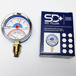 Термоанометр 0-6 барів 0-120*С 1/2" діаметр 80 мм. латунне нижнє під'єднання