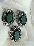 Великий срібний гарнітур сережки кільце зелене каміння, фото 6