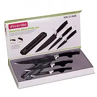 Набор кухонных ножей Kamille на магнитной полоске 4 предмета (3 ножа+держатель) (KM-5148B)