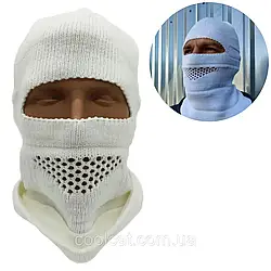 Зимова тактична шапка-балаклава 2 в 1 Білий / В'язана чоловіча шапка / Військова тепла балаклава