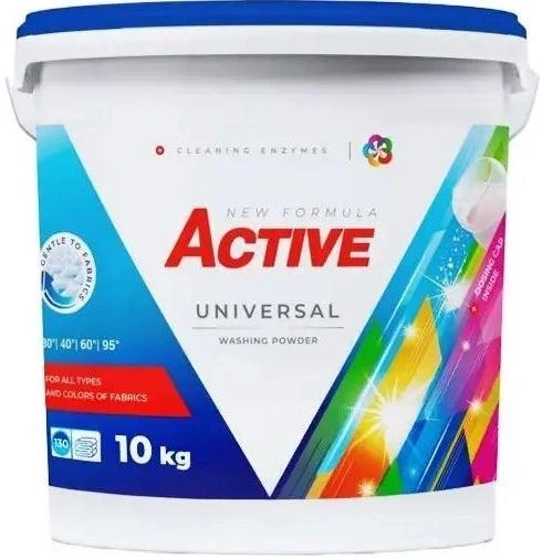 Порошок для прання універсальний Active Universal на 130 прань (відро) 10 кг, фото 1