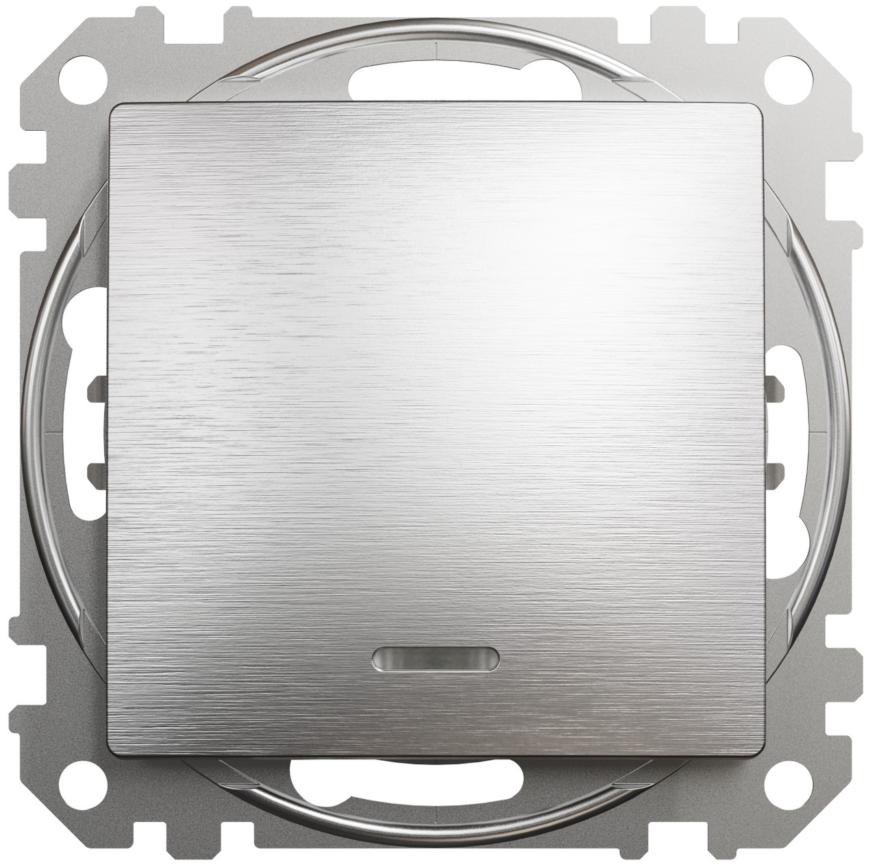 Вимикач одноклавішний iз синім підсвічуванням матовий алюміній Sedna