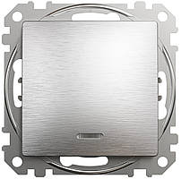 Перемикач одноклавішний із синім підсвічуванням матовий алюміній Sedna