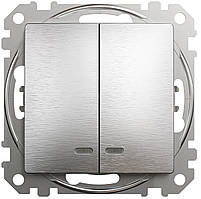 Вимикач двоклавішний iз синім підсвічуванням матовий алюміній Sedna