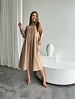 Вельветовое платье рубашка миди с завышенной талией (р. 42-52) 2035516