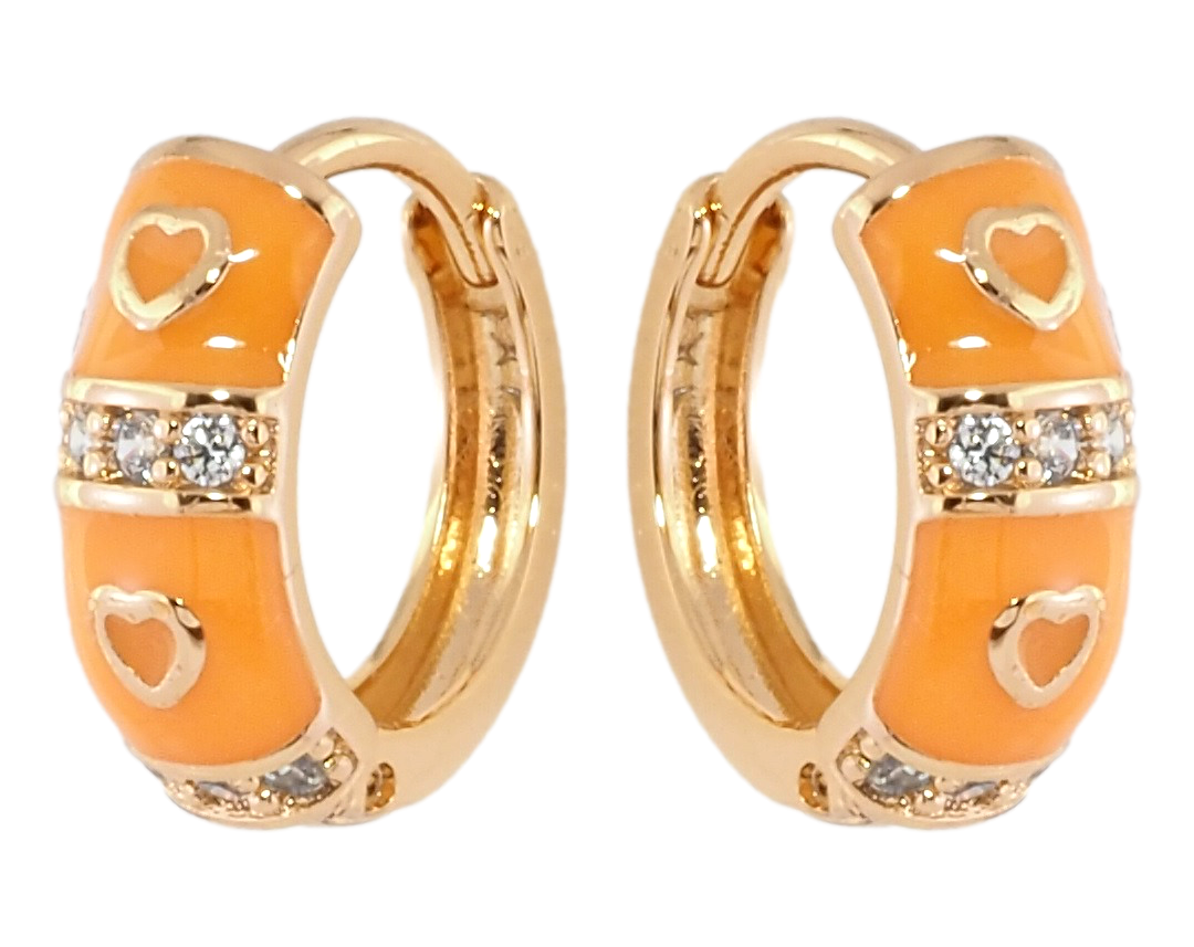 Сережки Xuping Позолота 18K колечка "Візерунок сердечка з помаранчевою емаллю та цирконієм"