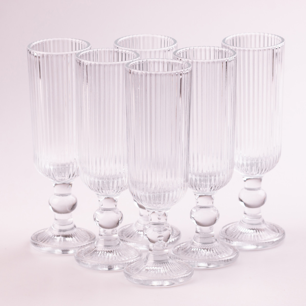 Хрустальные бокалы для шампанского ребристые из толстого стекла Красивые бокалы 6 шт. 160 мл, Прозрачный - фото 3 - id-p2091108305