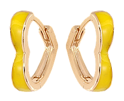 Сережки Xuping колір 18K колечки "Сердечка з жовтою емаллю"