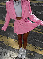 Стильный женский костюм классический молодежный , модный костюм двойка юбка и пиждак цвета графит Розовый, 44/46