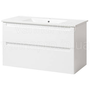 Тумба ЮВВІС для ванної кімнати 100 см біла підвісна ЕЛЬБА з умивальником ВЕСТА