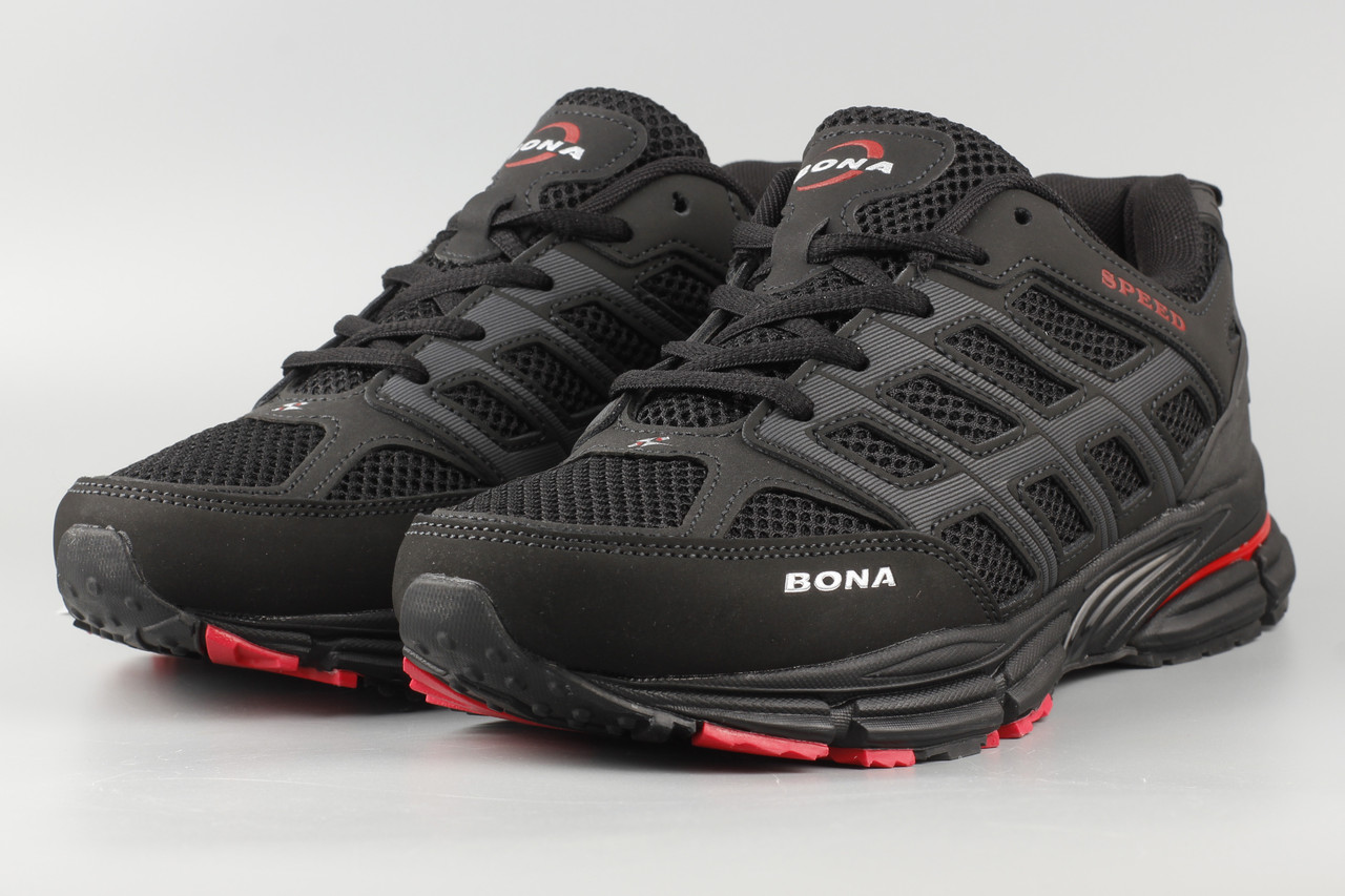 Кросівки чоловічі чорні Bona 936D5 сітка літні Бона Розміри 41 43 44