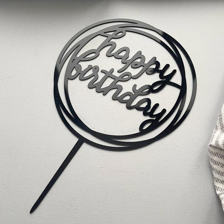 Топпер дзеркальний чорний "Happy Birthday" (коло) 6666