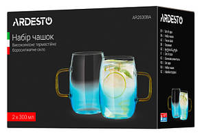 Набір чашок із ручками Ardesto Blue Atlantic, 300 мл, 2 од., боросилікатне скло, фото 3