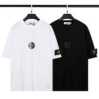 Мужская футболка Stone Island/ Premium/ ХЛ, ХХЛ/ Черная/Белая Стон Айленд