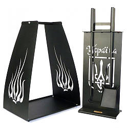 Набір для каміна "Україна" з корзиною для дров "Полум'я"