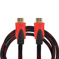 Кабель HDMI - HDMI з нейлоновою оплеткою та позолоченими конекторами 5.0m чорний+червоний (H-H5.0m)