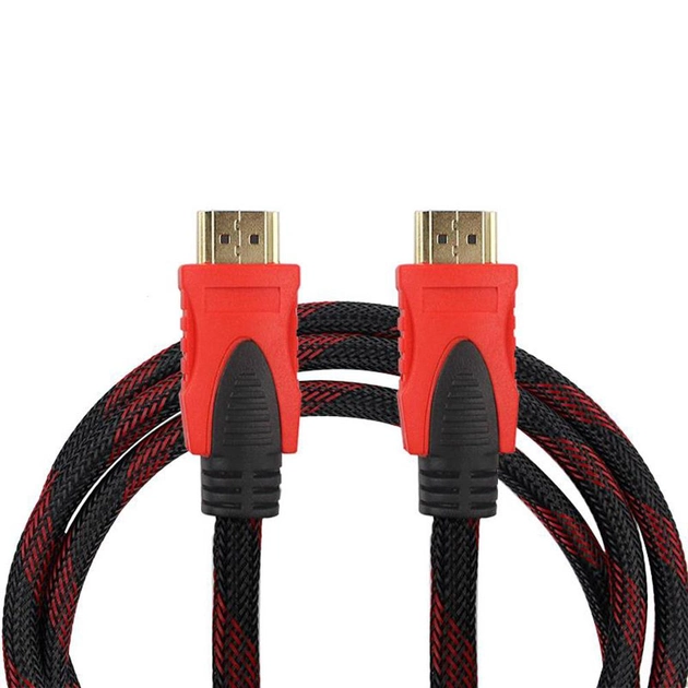 Кабель HDMI - HDMI з нейлоновою оплеткою та позолоченими конекторами 5.0m чорний+червоний (H-H5.0m)