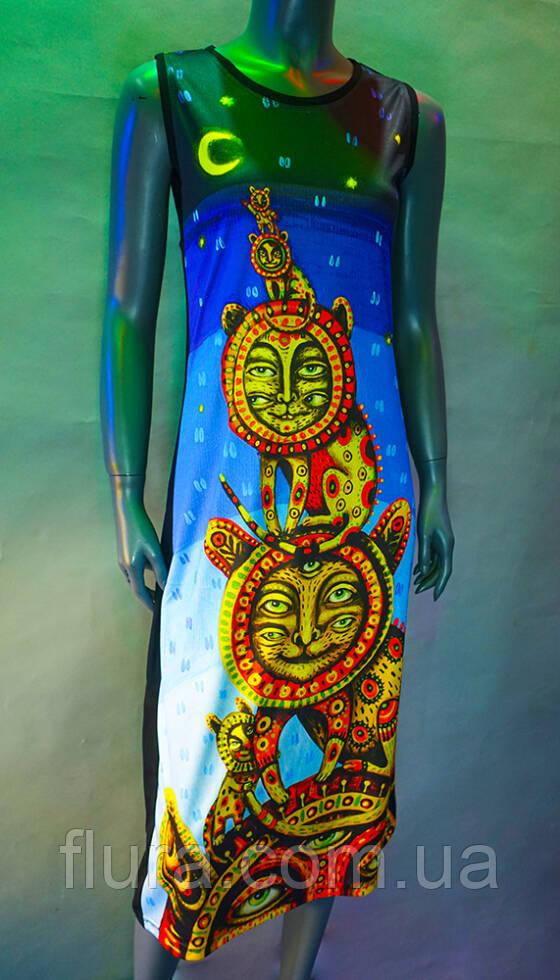 Сукня жіноча в етнічному стилі літня з принтом «Викрадення місяця» / Етно сарафан кімоно з принтом